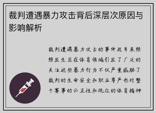 裁判遭遇暴力攻击背后深层次原因与影响解析